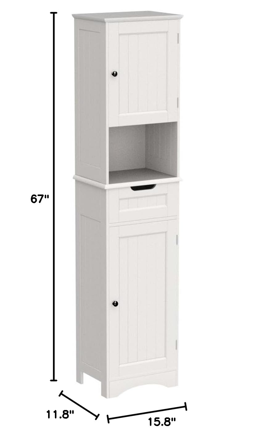 67” H Tall White Bathroom Storage Cabinet Z91749