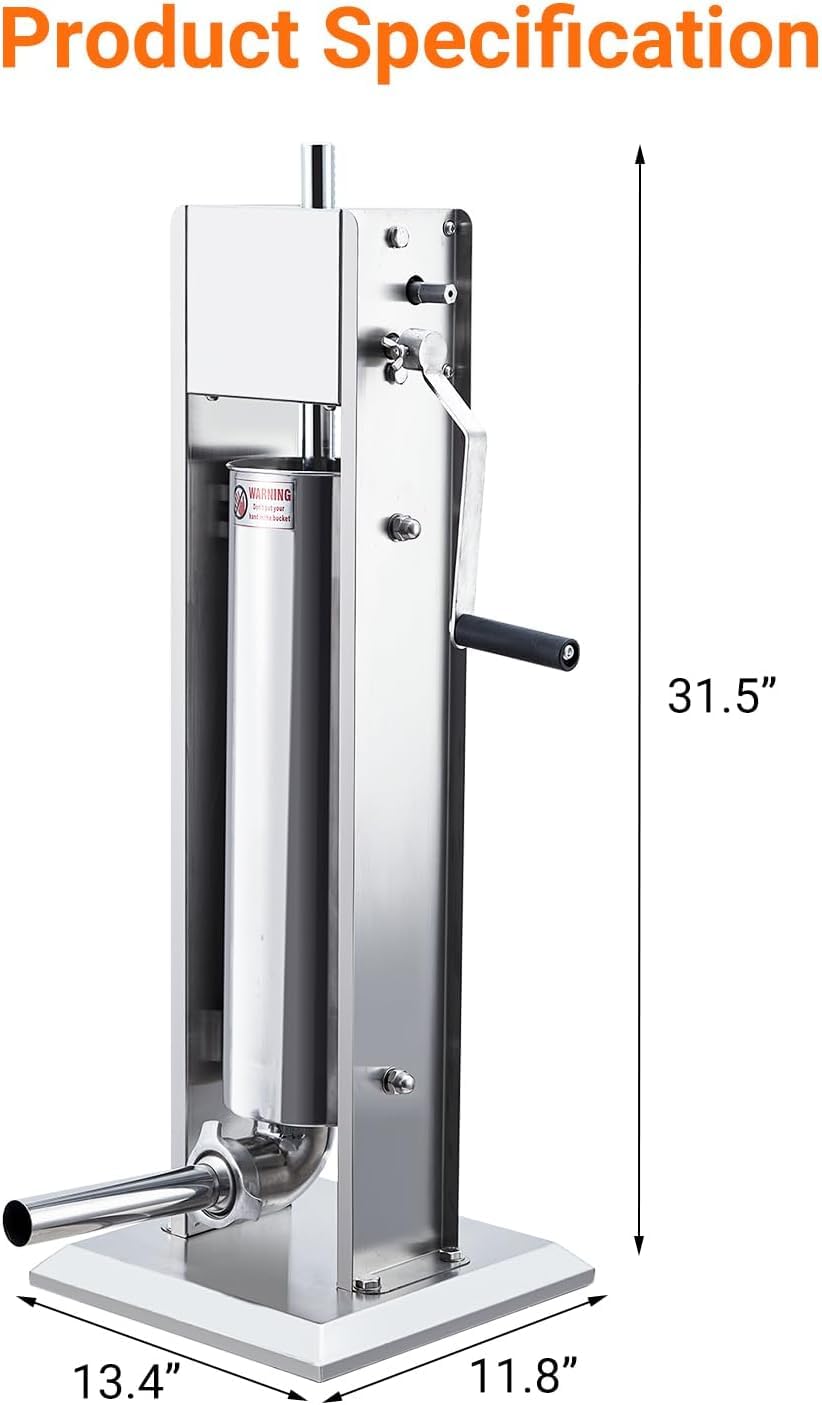 Two Speed Stainless Steel Vertical 15LBS Sausage Stuffer with 5 Stuffing Tubes R94113