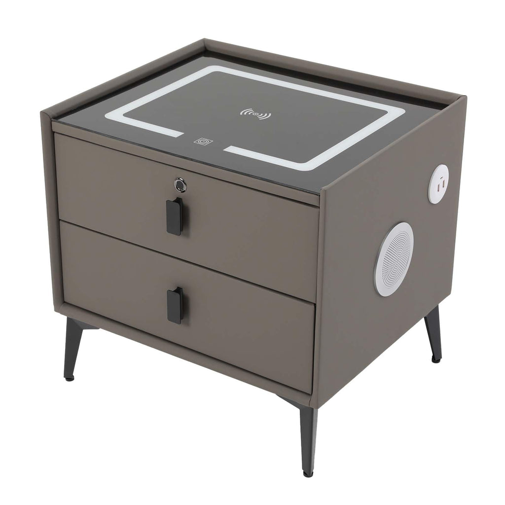 Dark Grey Smart Nightstand with Wireless Charging and LED Lights D221