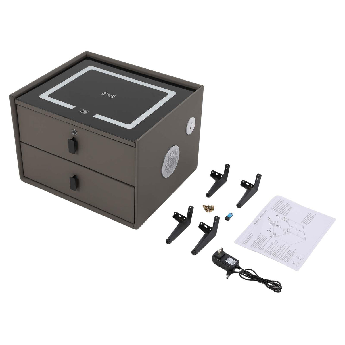 Dark Grey Smart Nightstand with Wireless Charging and LED Lights D221
