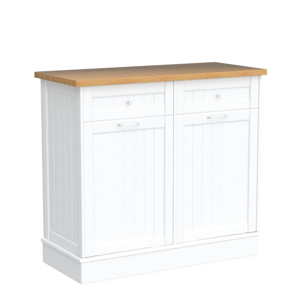 2 x 10 Gallon White Tilt Out Trash Cabinet with 2 Storage Drawer B131125