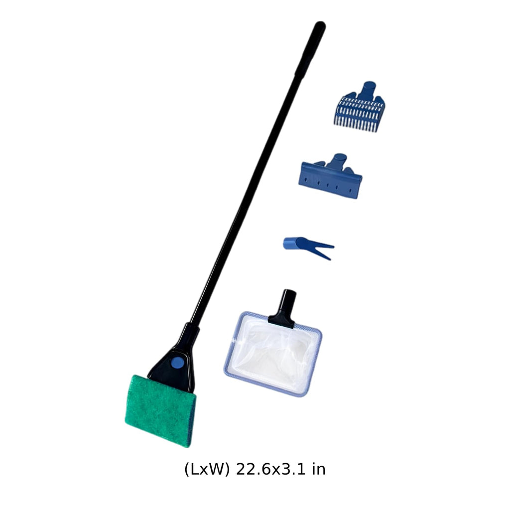 5 in 1 Aquarium Cleaning Kit with Algae Scraper Gravel Rake Fish Net and Brush M39572
