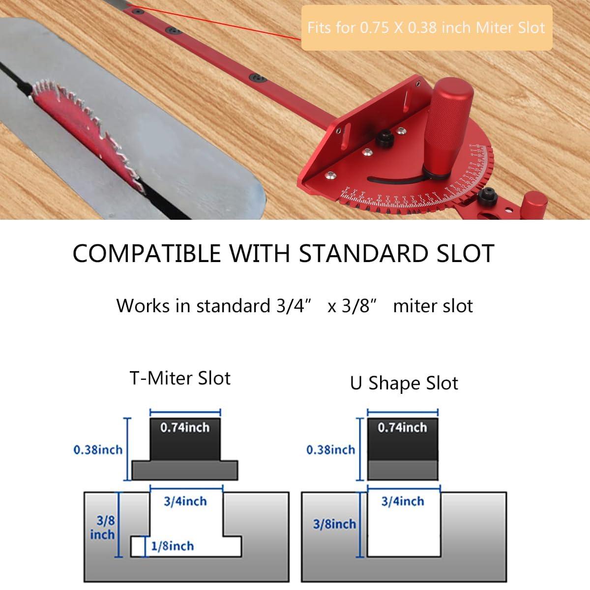 Aluminum Precision Miter Gauge with T-Track Fence and Flip Stop R569446