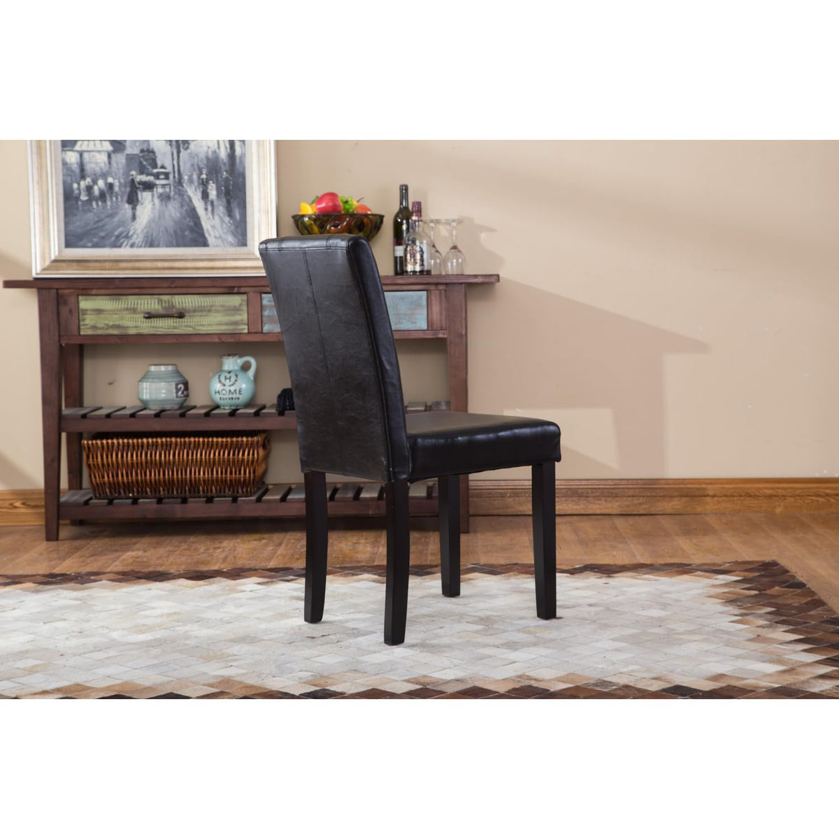 Black Faux Leather Parson Chair Set of 2 L447