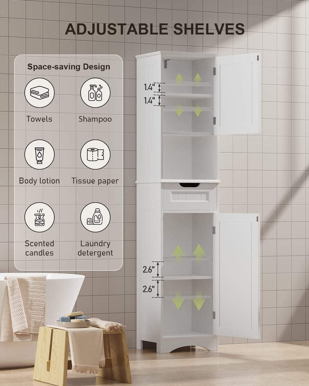 67” H Tall White Bathroom Storage Cabinet Z91749