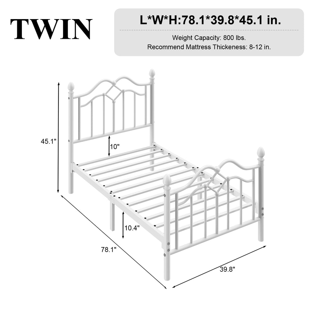 Twin Size Bed Frame with Victorian Headboard & Footboard O202822