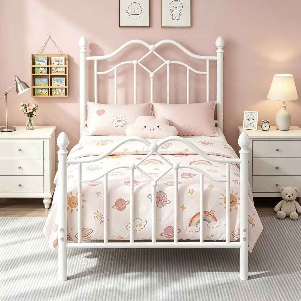 Twin Size Bed Frame with Victorian Headboard & Footboard O202822
