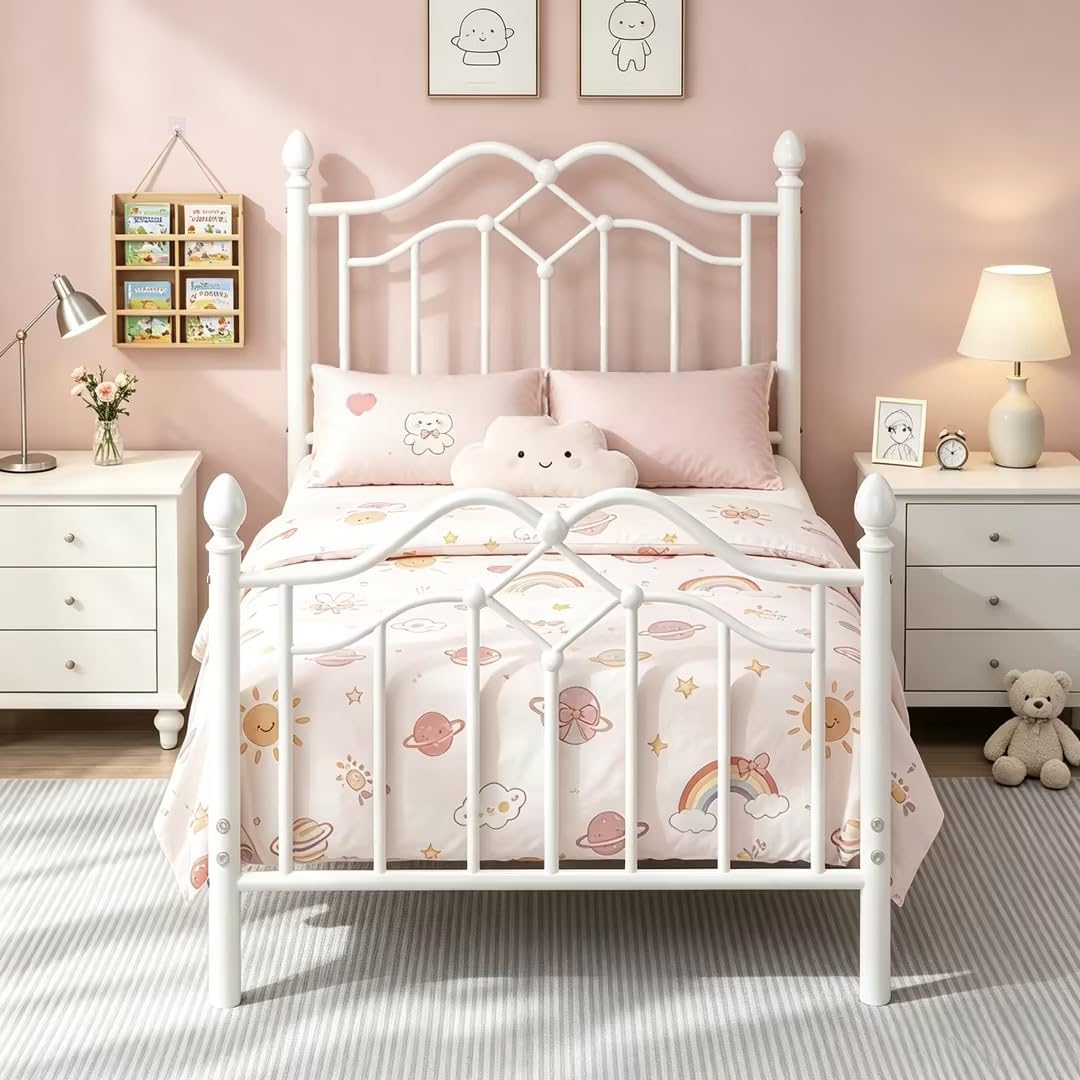 Twin Size Bed Frame with Victorian Headboard & Footboard O202822