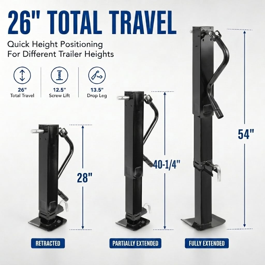 12000 LBS Weld-On Trailer Jack 4" Square Tube 26" Travel Side Wind Black M867456
