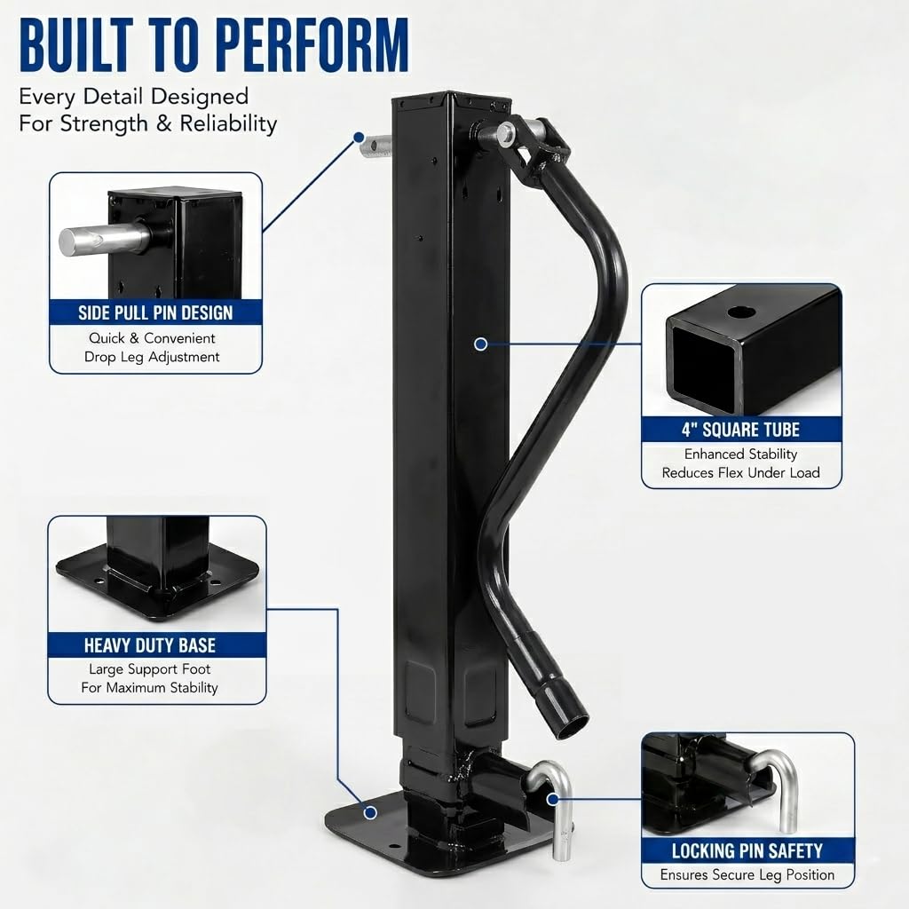 12000 LBS Weld-On Trailer Jack 4" Square Tube 26" Travel Side Wind Black M867456