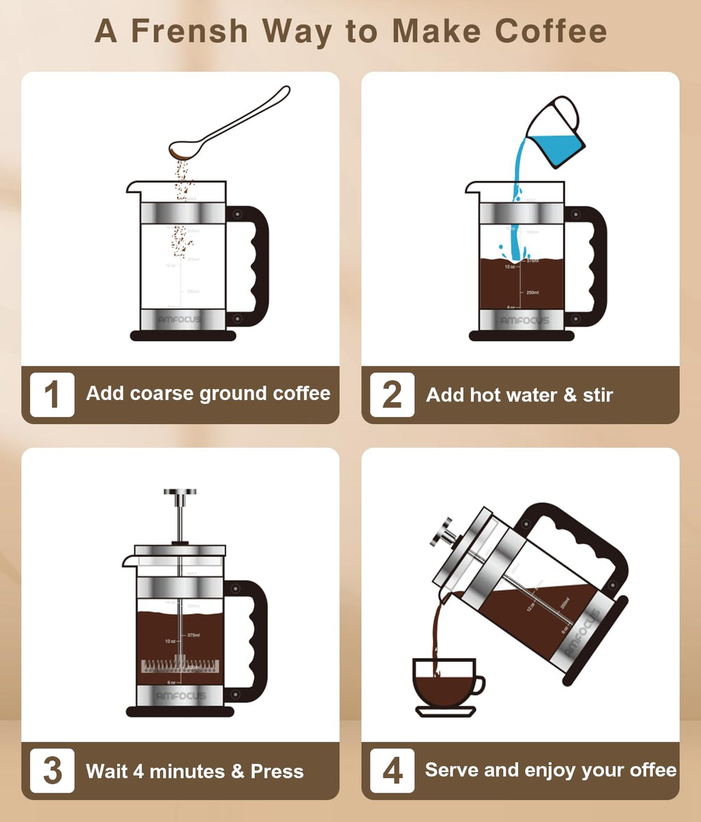 French Press Coffee Maker 21OZ Borosilicate Glass L40177