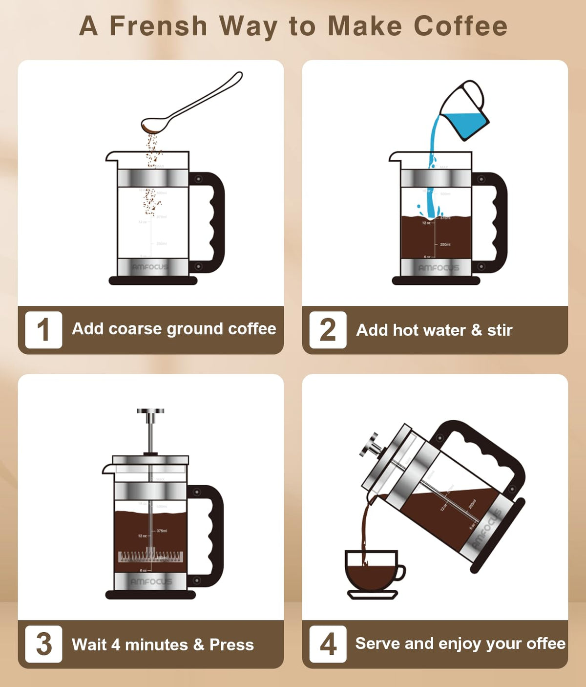 French Press Coffee Maker 21OZ Borosilicate Glass L40177