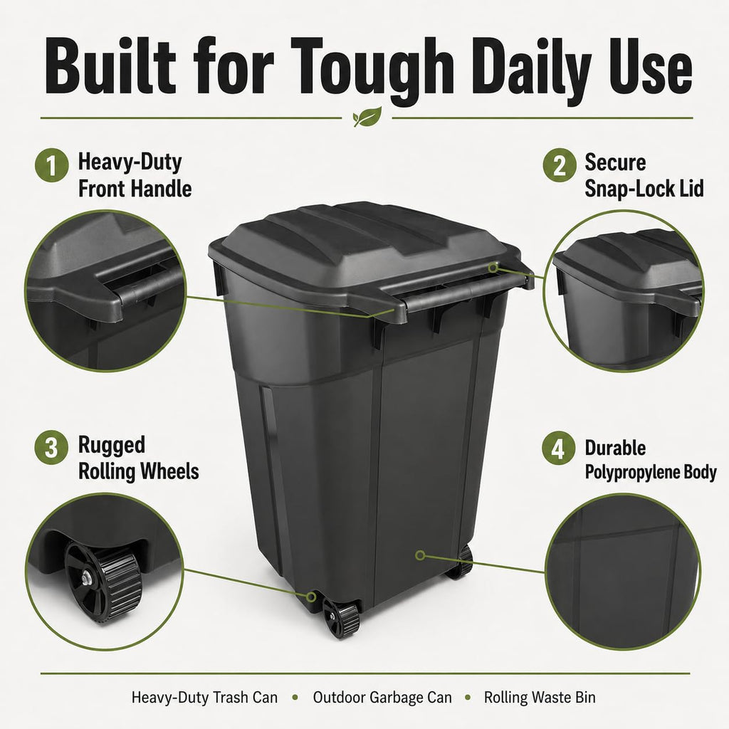 32 Gallon Wheeled Heavy-Duty Outdoor Trash Can S58182