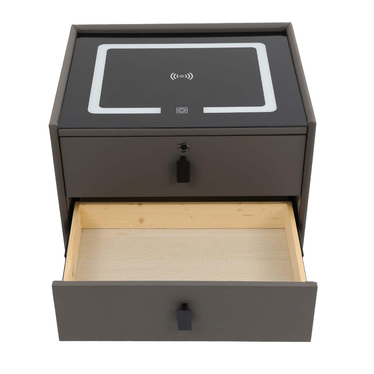 Dark Grey Smart Nightstand with Wireless Charging and LED Lights D221