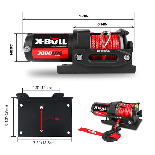 12V 3000LBS Synthetic Rope Electric Winch with Mounting Bracket J8091