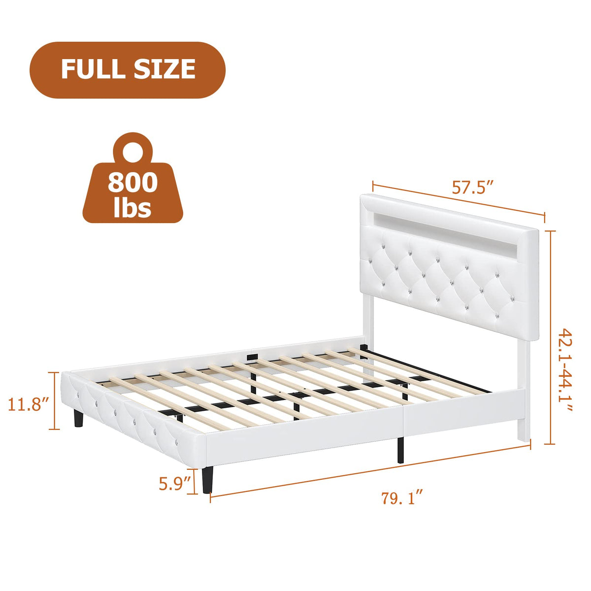 White Faux Leather Upholstered Full Size Platform Bed Frame N644289