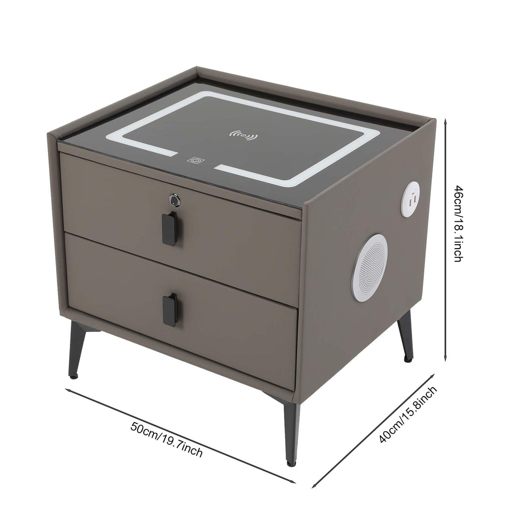 Dark Grey Smart Nightstand with Wireless Charging and LED Lights D221