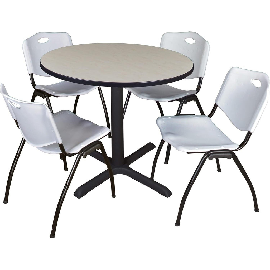 42" Round Breakroom Table with 4 Grey Stack Chairs M404