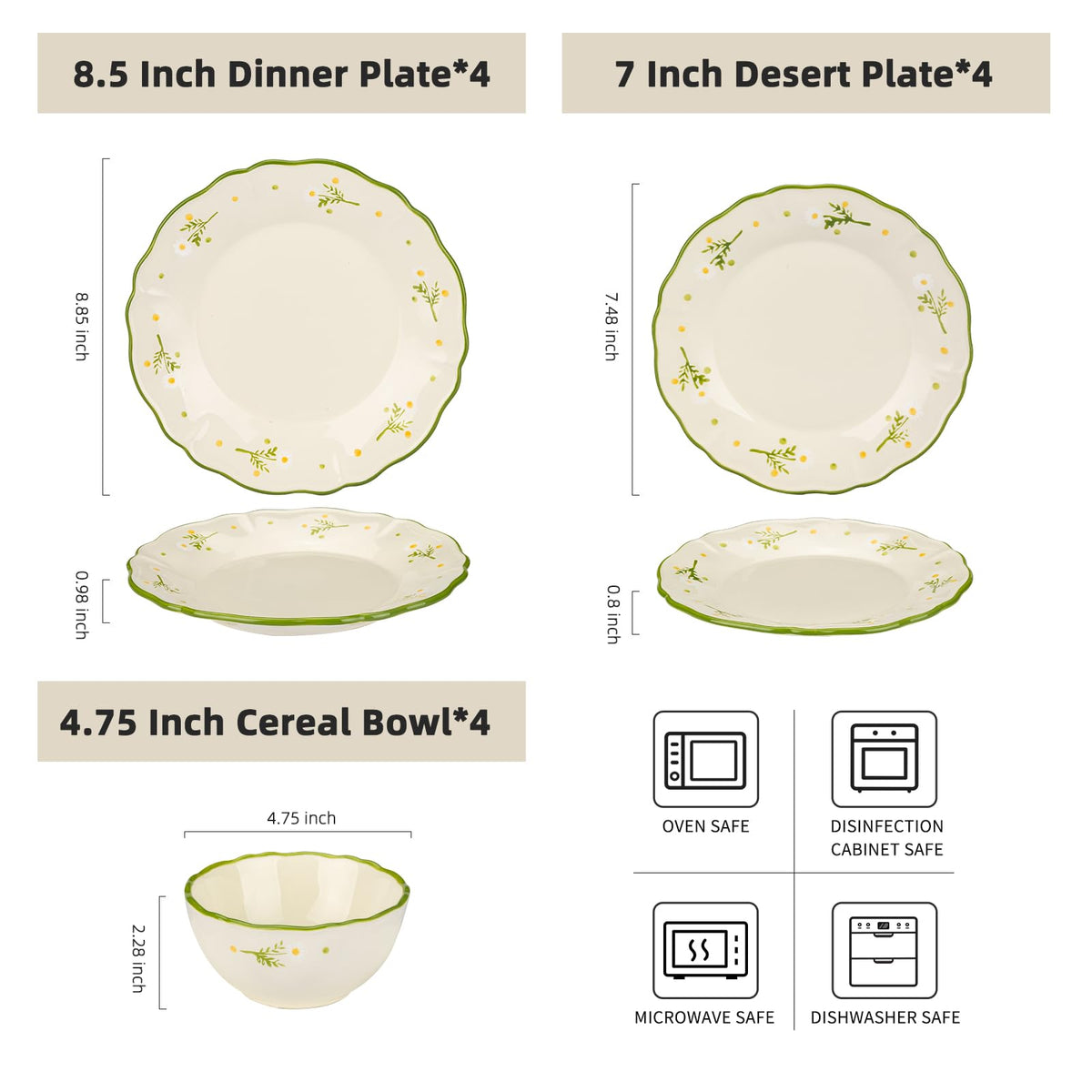 12-Piece Hand-painted Ceramic Dinnerware Set Z19937