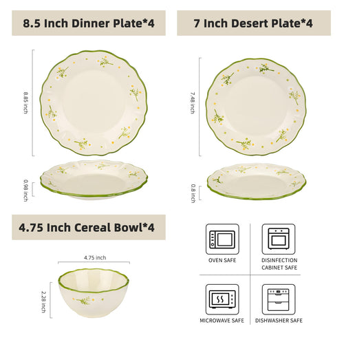 12-Piece Hand-painted Ceramic Dinnerware Set Z19937