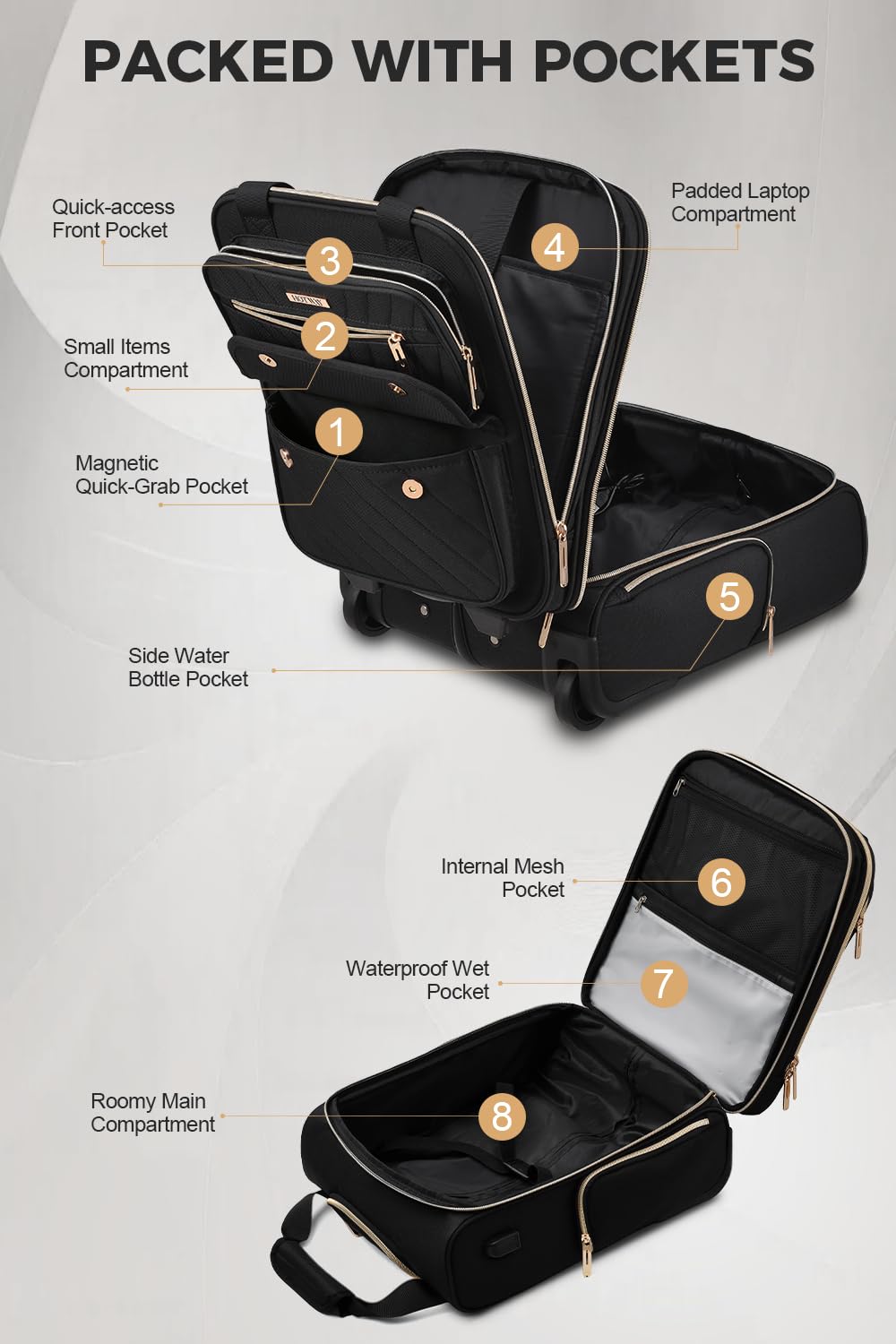 16” Softside Underseat Carry On Luggage with Wheels J5460