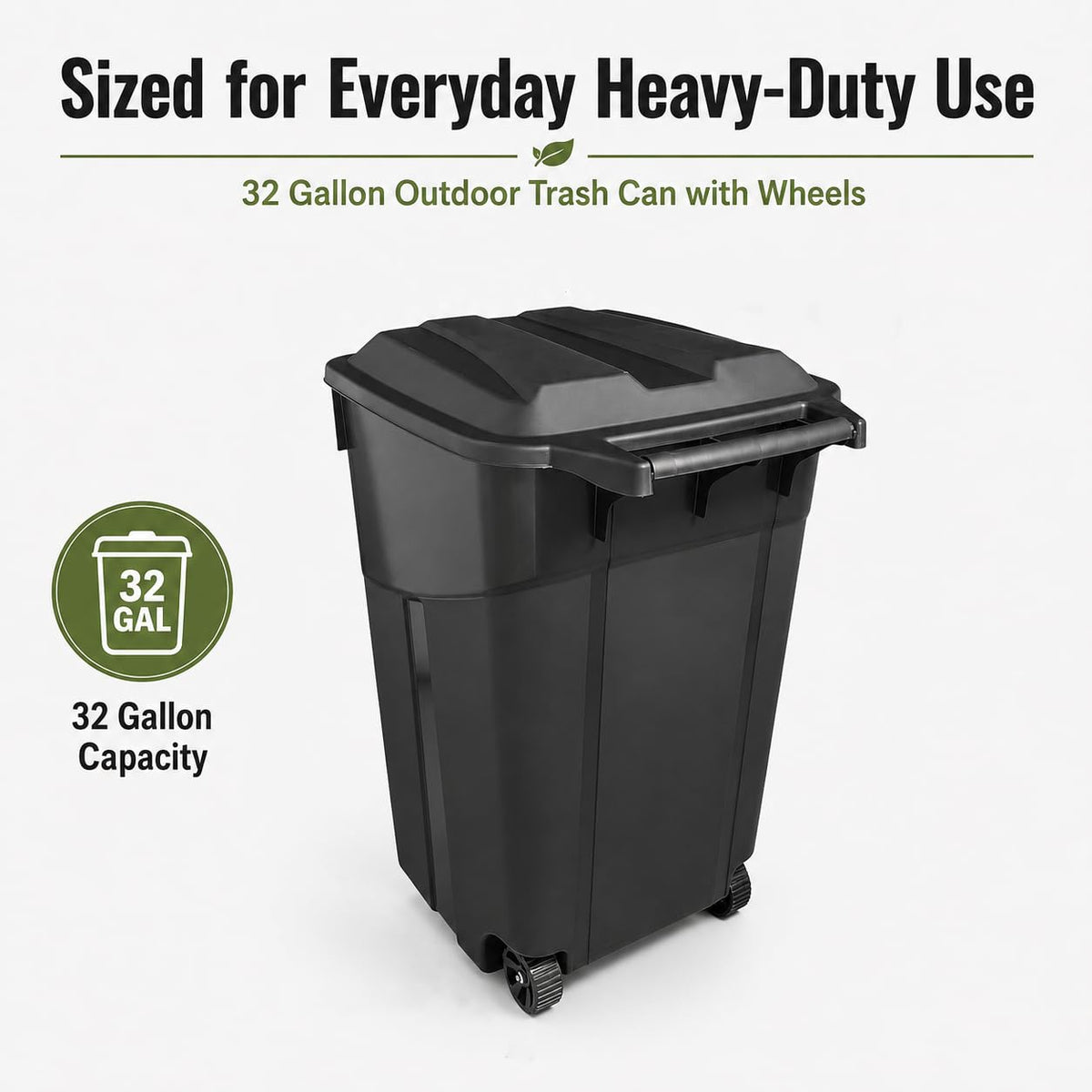 32 Gallon Wheeled Heavy-Duty Outdoor Trash Can S58182