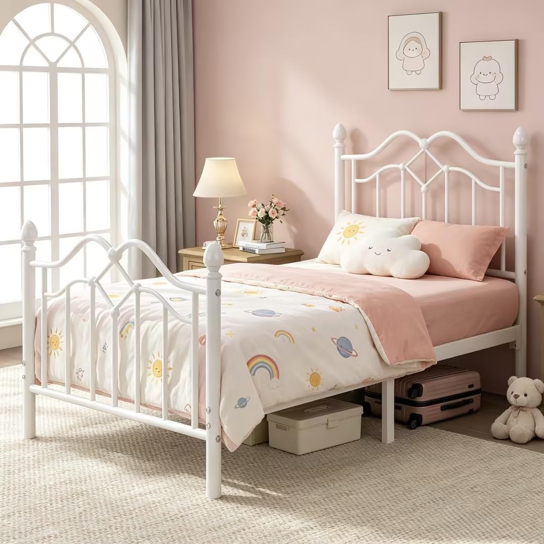 Twin Size Bed Frame with Victorian Headboard & Footboard O202822