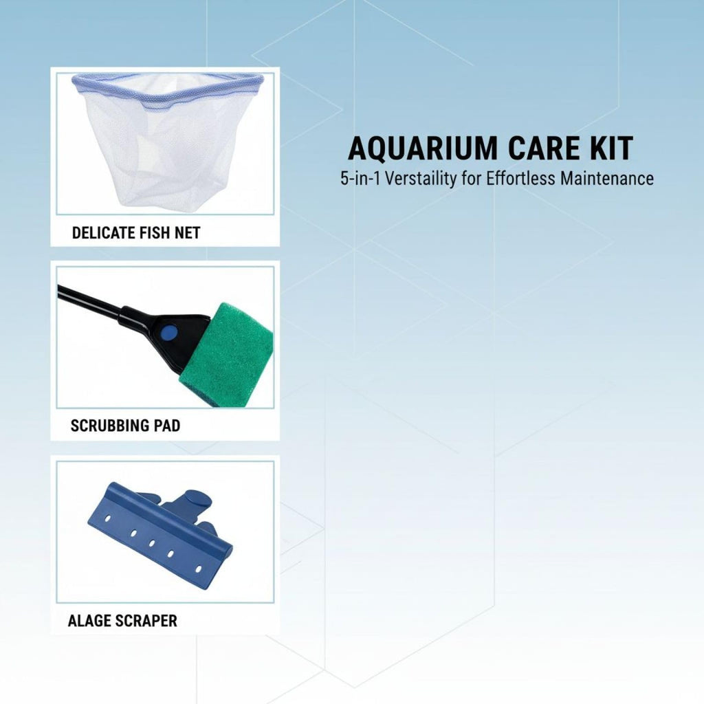 5 in 1 Aquarium Cleaning Kit with Algae Scraper Gravel Rake Fish Net and Brush M39572