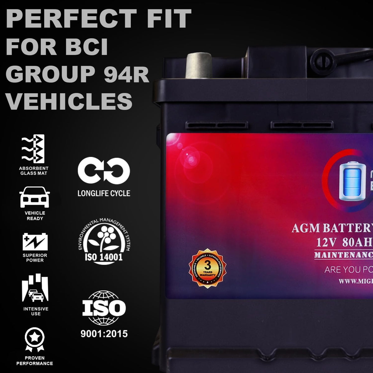 12V 80AH 850 CCA Replacement Battery R787630