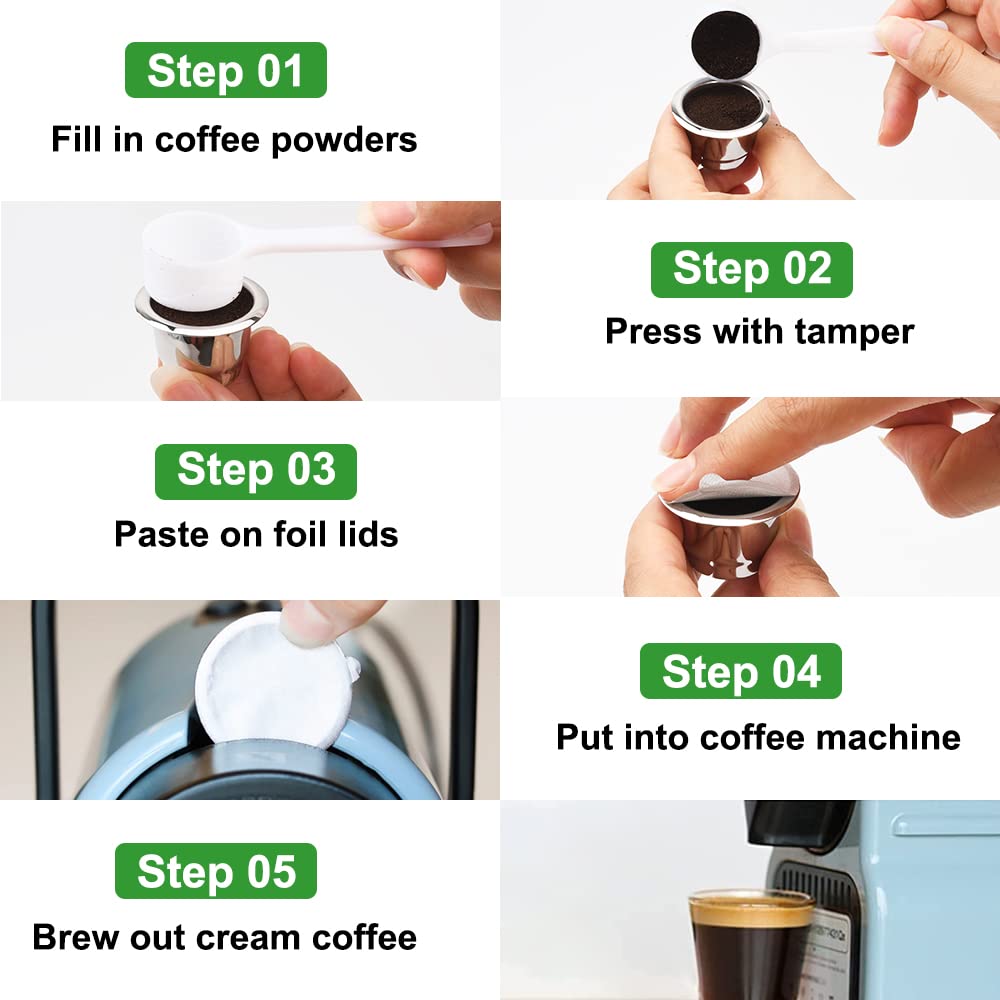 Reusable Stainless Steel Espresso Capsules 6 Cups 200 Lids E69231