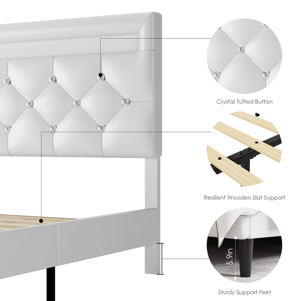 White Faux Leather Upholstered Full Size Platform Bed Frame N644289