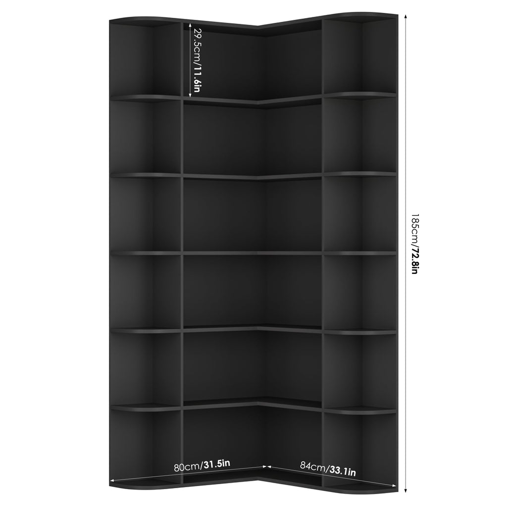 72" Tall 6-Tier Black Corner Bookshelf Q106