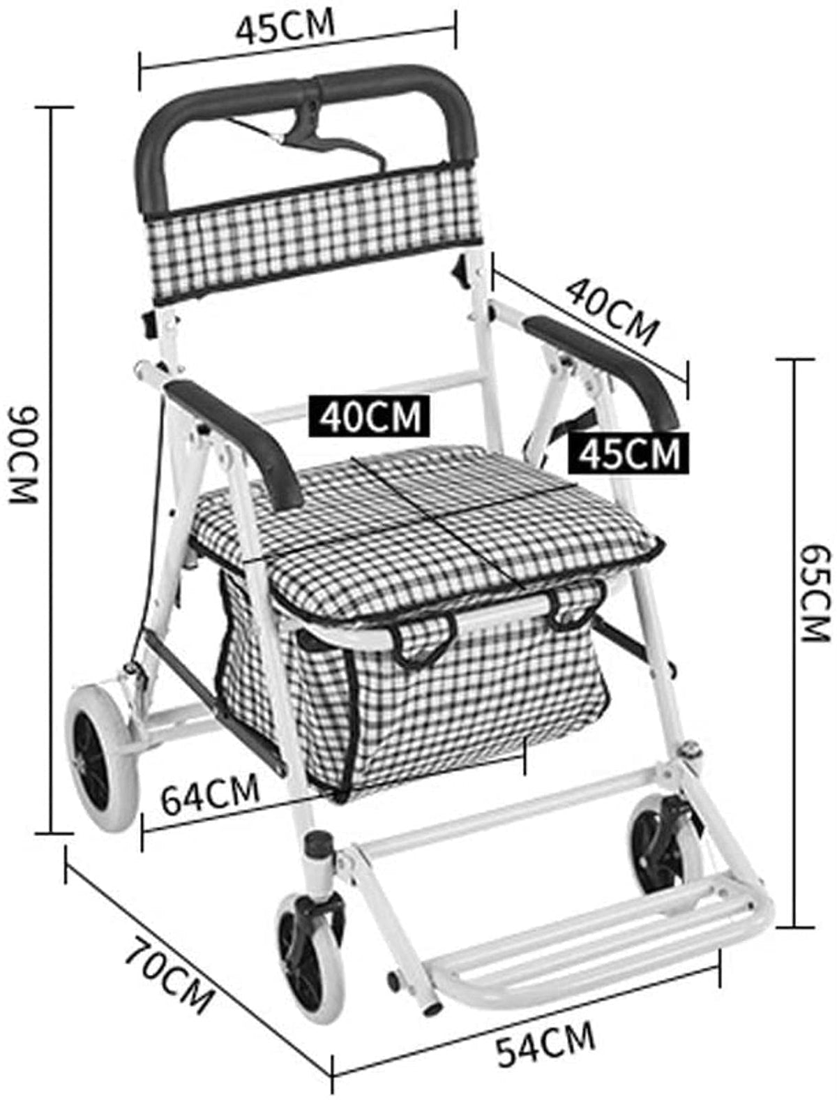 Rollator Walker Shopping Trolley with Seat Pedal Side Brake Red C67858