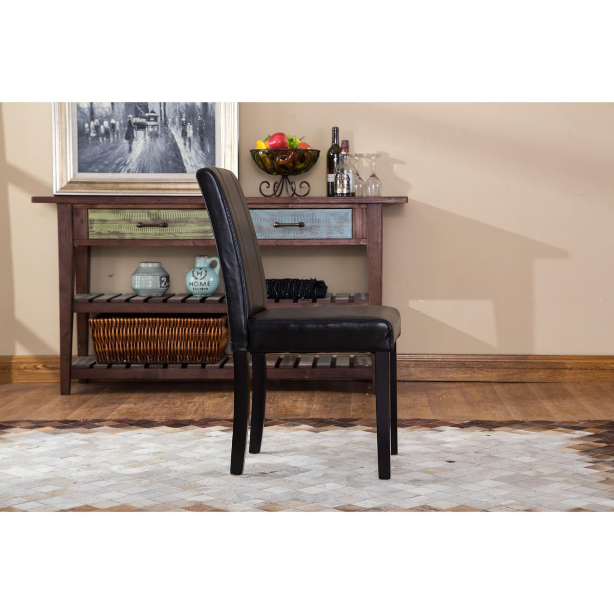 Black Faux Leather Parson Chair Set of 2 L447