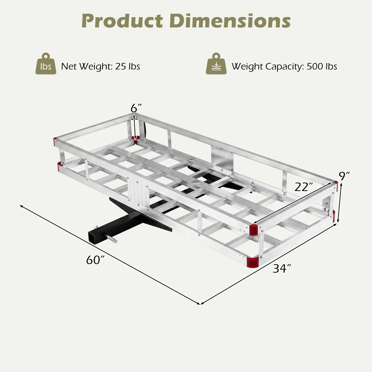 Aluminum Hitch Mount Cargo Carrier with 500LBS Capacity P723