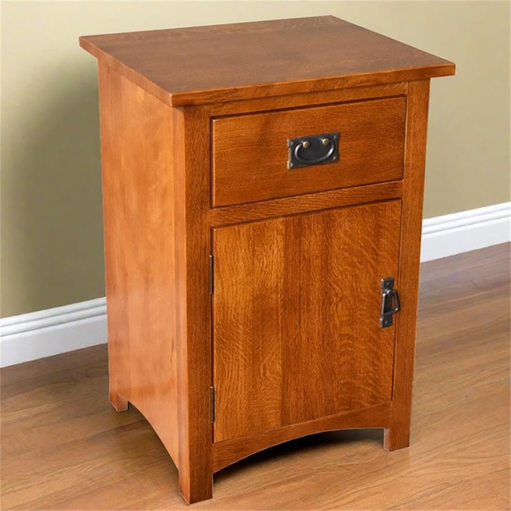 Solid Wood Nightstand with 1 Door and Drawer E431