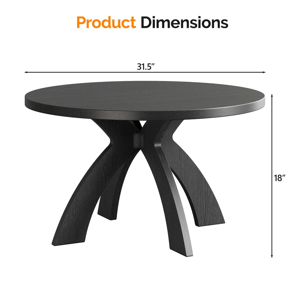 31.5" Round Wood Coffee Table with Cross Legs, Black K71540