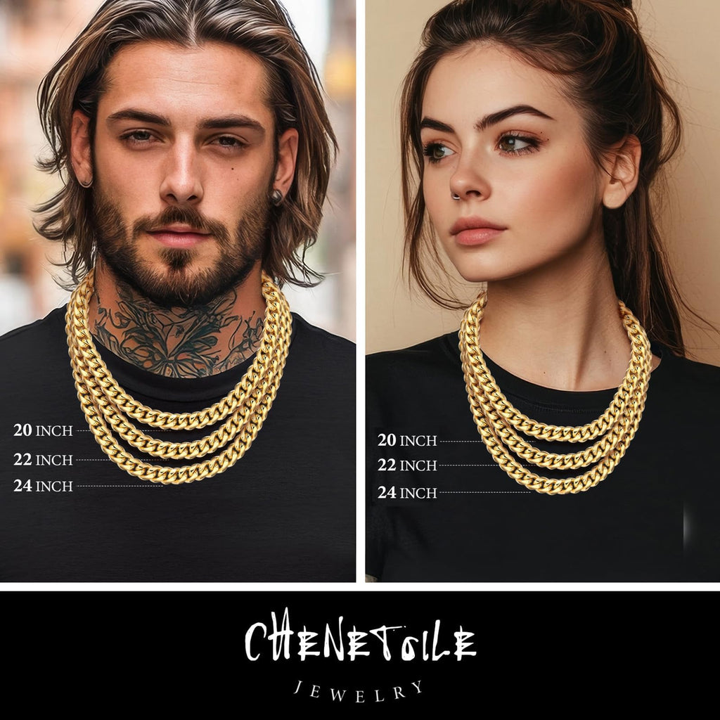 Gold Cuban Link Chain 316L Stainless Steel Necklace 20/22/24 Inches C94085