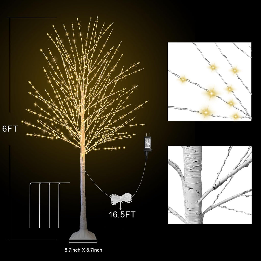 6FT Lighted Birch Tree with 880 LED Lights S9774