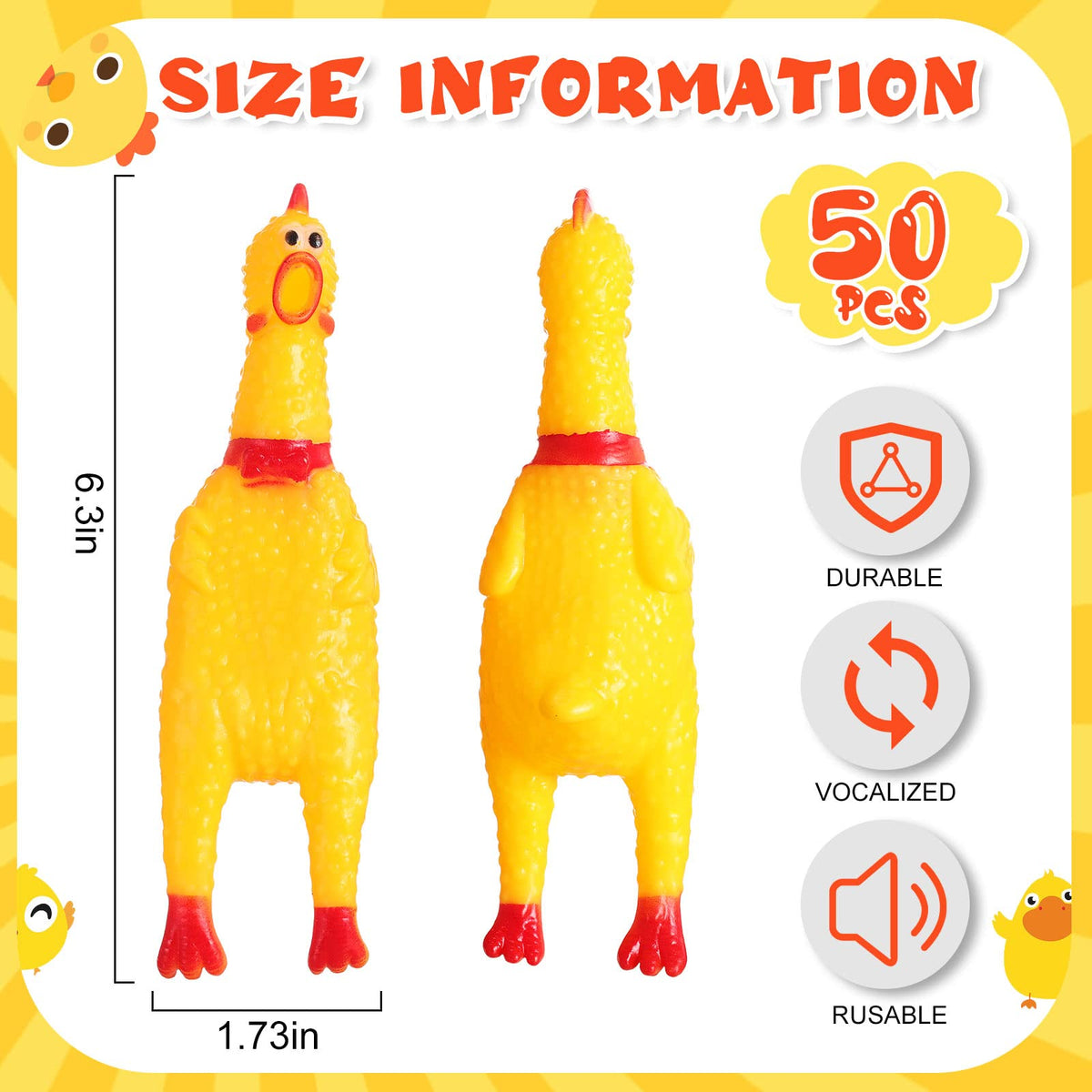50 Pcs Yellow Rubber Chickens V80861