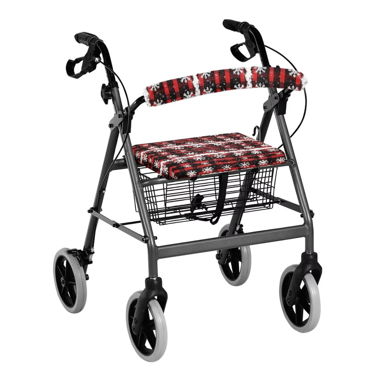 Snowflake Red Plaid Rollator Walker Seat and Backrest Cover Set H819