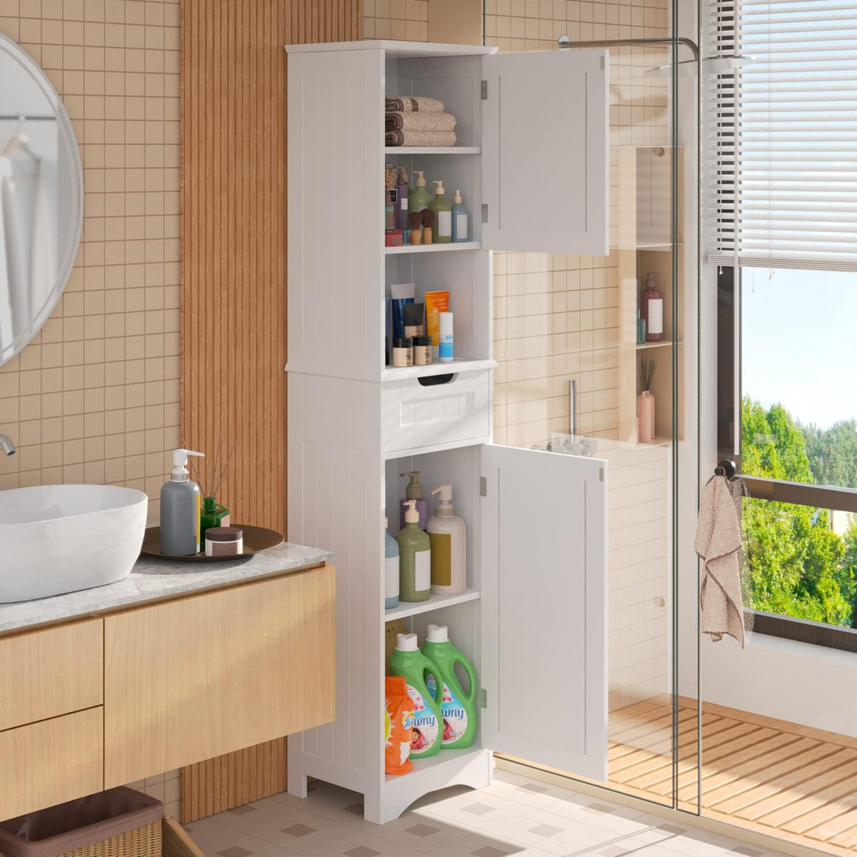 67” H Tall White Bathroom Storage Cabinet Z91749