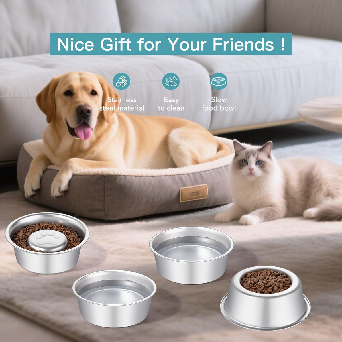 Stainless Steel Pet Dog Water and Food Bowl, 2-Pack Y414