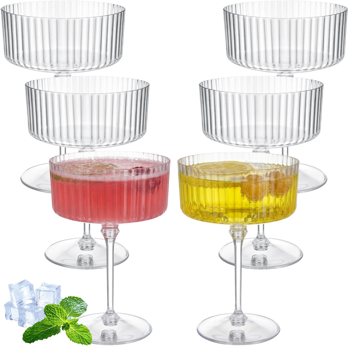 6 Pcs 10 oz Clear Plastic Martini Glasses G400