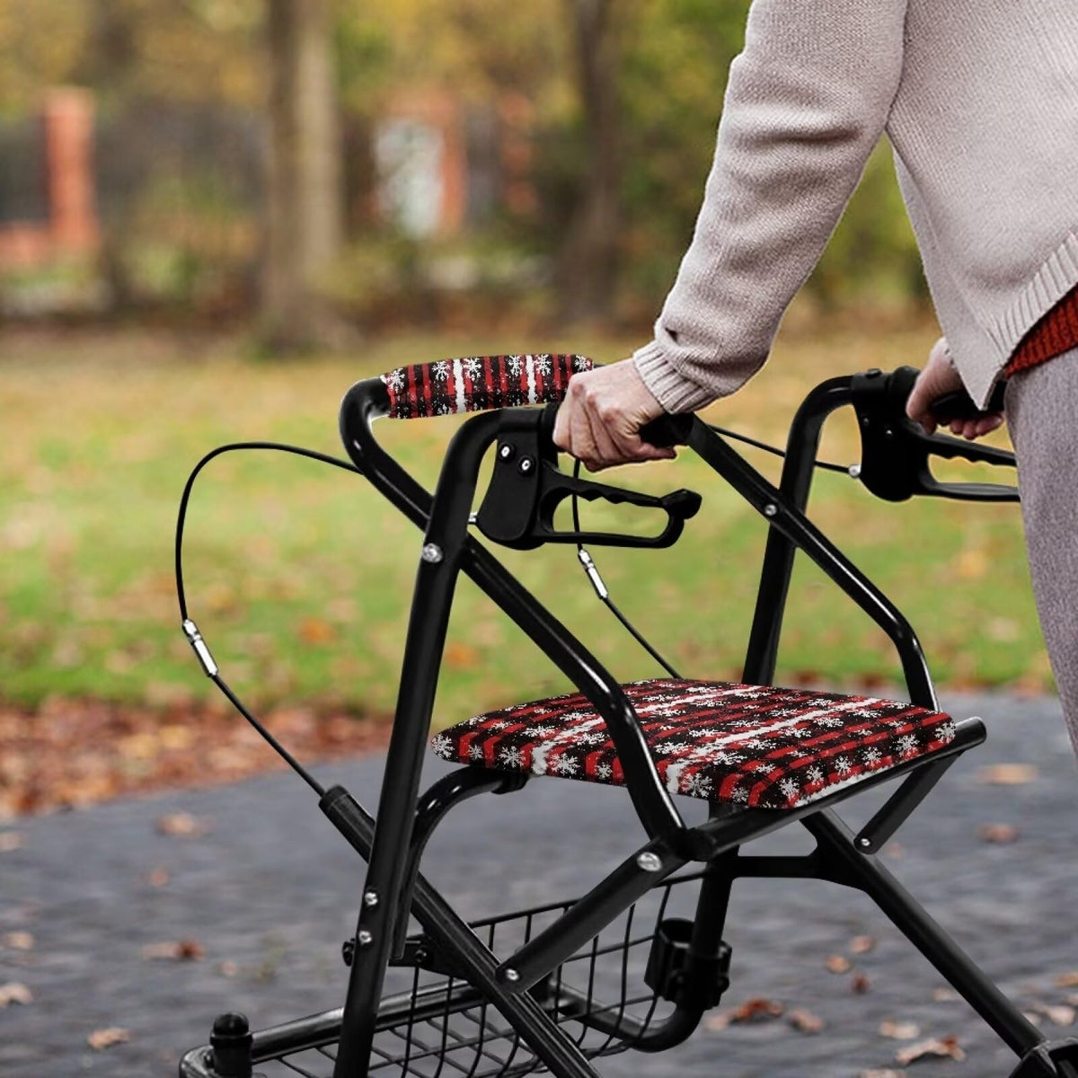 Snowflake Red Plaid Rollator Walker Seat and Backrest Cover Set H819