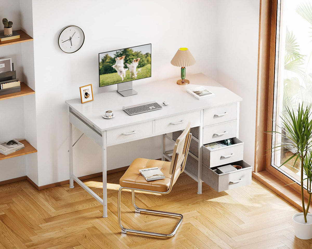 White Computer Desk with 6 Drawers I43665