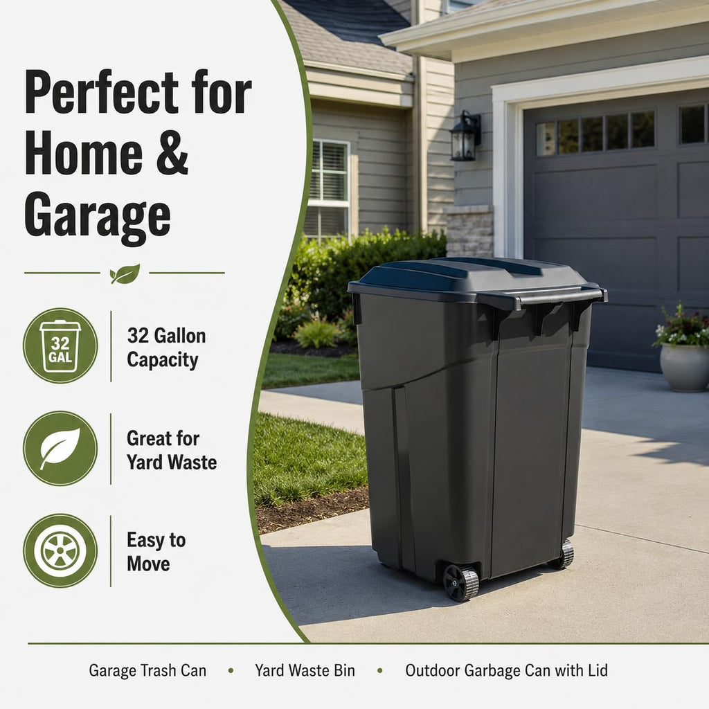 32 Gallon Wheeled Heavy-Duty Outdoor Trash Can S58182