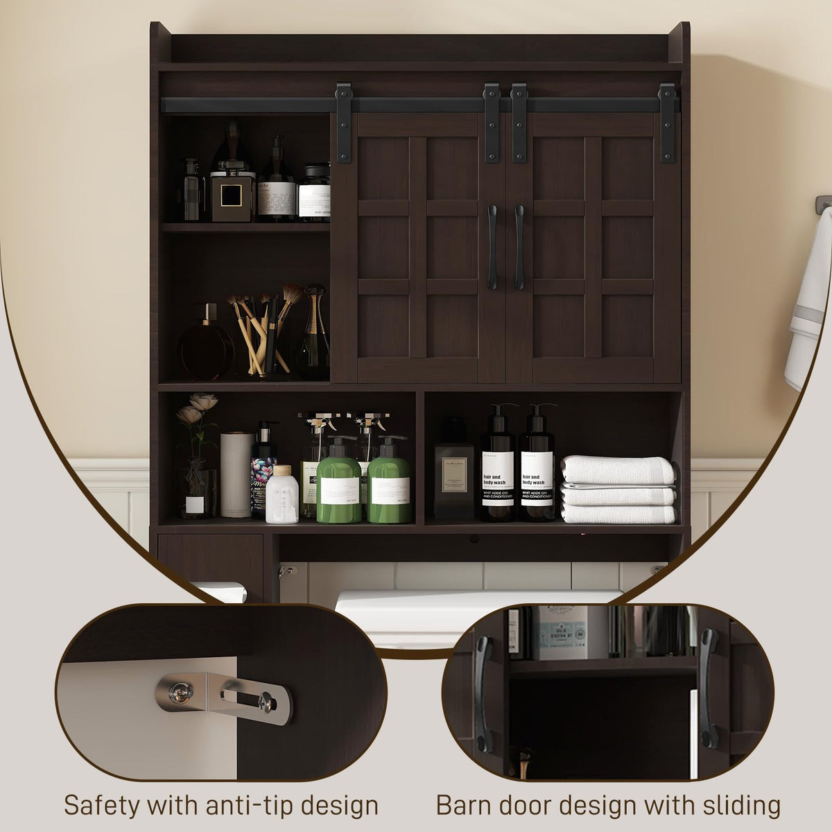 Over The Toilet Storage Cabinet with Sliding Doors O9125