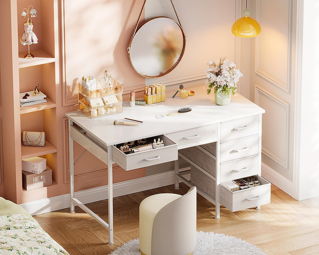 White Computer Desk with 6 Drawers I43665