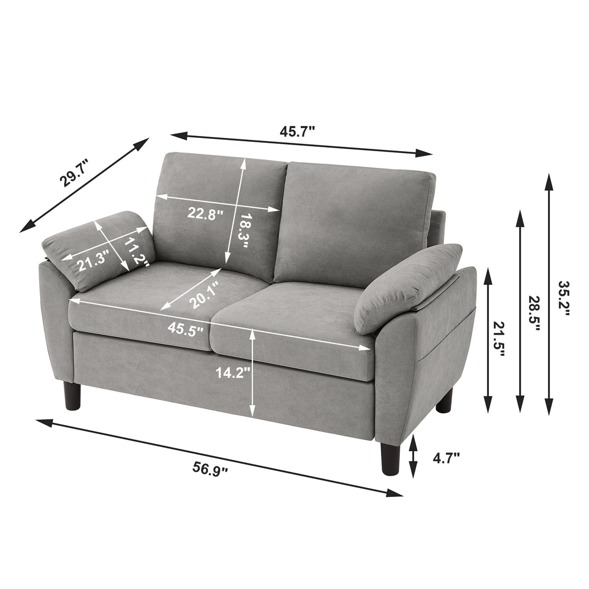 Light Grey Linen Loveseat Sofa with Side Pocket D76417